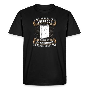My Degree In Theology Drôle Théologien Student - T-shirt Premium bio Homme - noir - Devant - Nico (187cm)