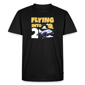Flying Into 2 Avion Pilote 2 ans 2e anniversaire - T-shirt Premium bio Homme - noir - Devant - Nico (187cm)