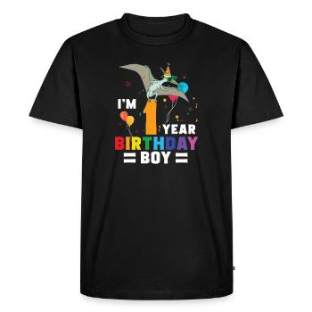 Je suis 1 anniversaire garçon pterodactylus 1 an 1er an - T-shirt Premium bio Homme - noir - Devant - Nico (187cm)