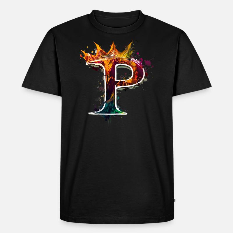 Graffiti Buchstabe P mit 👑 - Männer Premium Bio T-Shirt - Schwarz