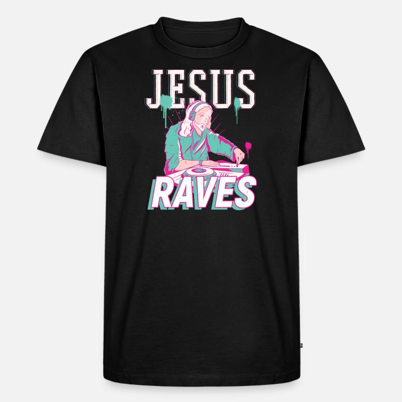 Rave Jesus - Techno DJ - Männer Premium Bio T-Shirt - Schwarz
