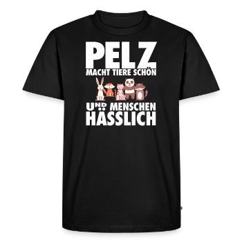 Pelz macht Tiere schön & Menschen hässlich - Männer Premium Bio T-Shirt - Schwarz - Vorne - Nico (187cm)