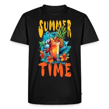 Summer Cocktail Pineapple Macaw Parrot Flower Holiday - Men's Premium Organic T-Shirt - black - Front - Nico (187cm)