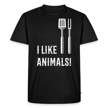 I Like Animals! (Grill Cutlery / White) - Men's Premium Organic T-Shirt - black - Front - Nico (187cm)