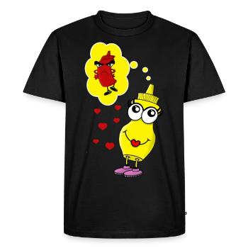 Mme Mayonnaise amoureuse de M. Ketchup - T-shirt Premium bio Homme - noir - Devant - Nico (187cm)