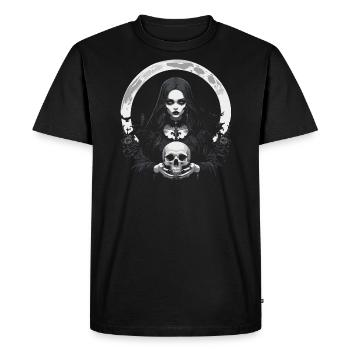 Fille gothique tenant un motif de crâne - T-shirt Premium bio Homme - noir - Devant - Nico (187cm)