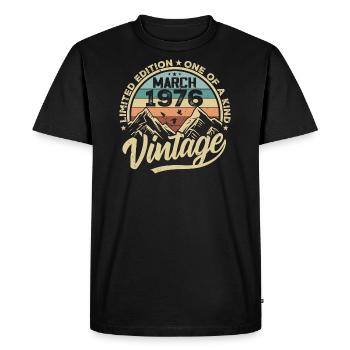 Mars 1976 Anniversaire - Né en mars 1976 - T-shirt Premium bio Homme - noir - Devant - Nico (187cm)
