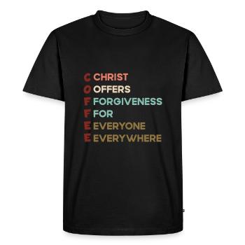 Coffee Christ offre le pardon à tout le monde partout - T-shirt Premium bio Homme - noir - Devant - Nico (187cm)