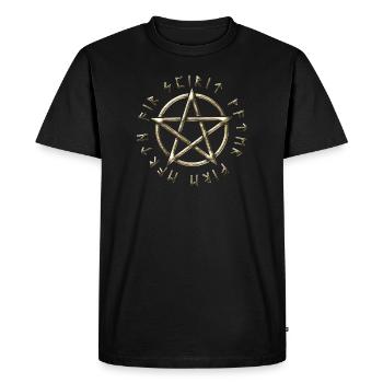 Runic Pentacle, pentagram, protection, runes - Men's Premium Organic T-Shirt - black - Front - Nico (187cm)