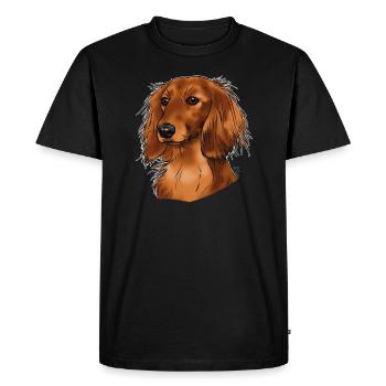 teckel poils longs (sans texte) textiles foncés - T-shirt Premium bio Homme - noir - Devant - Nico (187cm)