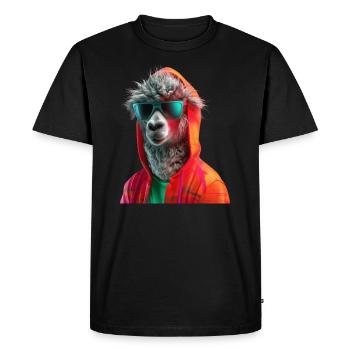 Lama avec lunettes de soleil Alpaga frais coloré Lama - T-shirt Premium bio Homme - noir - Devant - Nico (187cm)