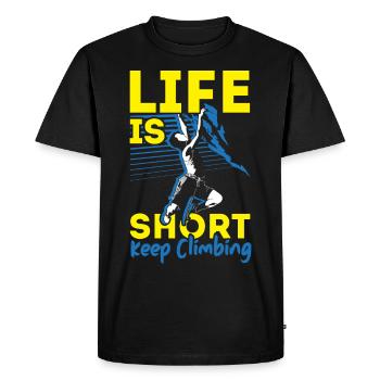 Life is short Climb further Boulderer B - Men's Premium Organic T-Shirt - black - Front - Nico (187cm)