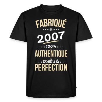 Anniversaire 18 ans - Fabriqué en 2007 - T-shirt Premium bio Homme - noir - Devant - Nico (187cm)