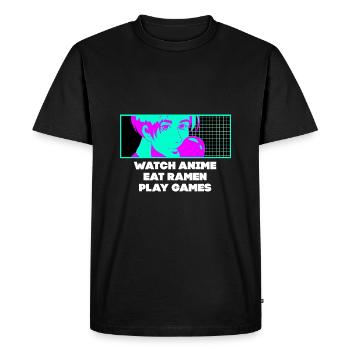 Watch Anime Eat Ramen Play Games Manga Ga - Men's Premium Organic T-Shirt - black - Front - Nico (187cm)