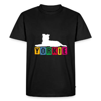 Yorkie Yorkshire Terrier avec des lettres colorées - T-shirt Premium bio Homme - noir - Devant - Nico (187cm)