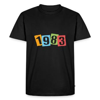 Born in 1983 – Birthday with big colorful numbers - Men's Premium Organic T-Shirt - black - Front - Nico (187cm)