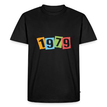 Born in 1979 – Birthday with big colorful numbers - Men's Premium Organic T-Shirt - black - Front - Nico (187cm)