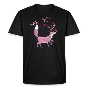 FOX Japanese Fleur de cerisier Vintage Renard Kawaii - T-shirt Premium bio Homme - noir - Devant - Nico (187cm)