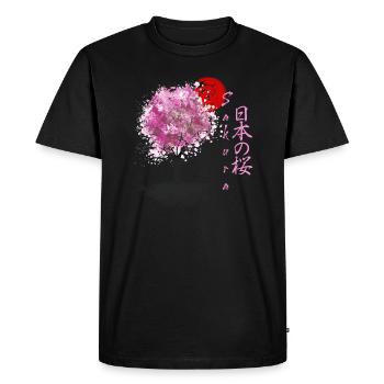 Sakura Japanische Kirschblüten Kirschblütenbaum - Männer Premium Bio T-Shirt - Schwarz - Vorne - Nico (187cm)