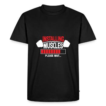 Install muscles Please wait - Men's Premium Organic T-Shirt - black - Front - Nico (187cm)