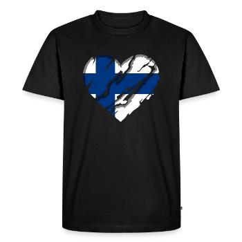 Finland Flag Suomi Finnish Flag Heart - Men's Premium Organic T-Shirt - black - Front - Nico (187cm)