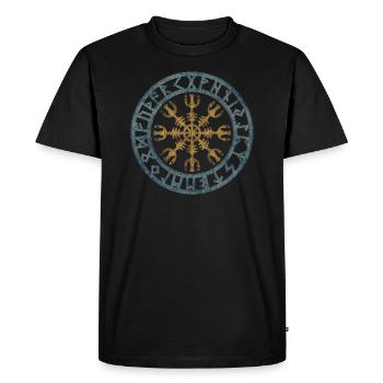 Vintage Helmet of Awe Viking Symbol Runes - Men's Premium Organic T-Shirt - black - Front - Nico (187cm)