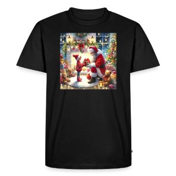 Santa Claus giving a gift Illustration Gift for - Men's Premium Organic T-Shirt - black - Front - Nico (187cm)