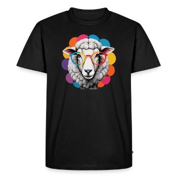 Sheep Cool Fluffy with Glasses Colorful Background - Men's Premium Organic T-Shirt - black - Front - Nico (187cm)