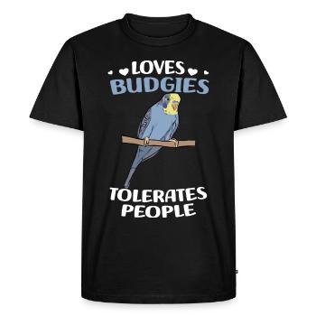 Cadeaux Budgerigar | Amoureux des oiseaux de compagnie - T-shirt Premium bio Homme - noir - Devant - Nico (187cm)
