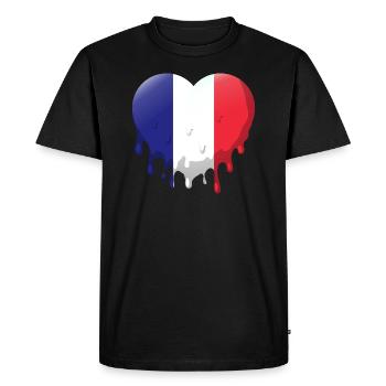 Drapeau de la France Cœur Drapeau français Dégoulinant - T-shirt Premium bio Homme - noir - Devant - Nico (187cm)