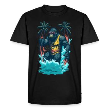Surf Gorilla: L’illustration de la vague rétro - T-shirt Premium bio Homme - noir - Devant - Nico (187cm)