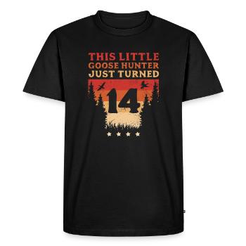 Hunter Ce petit chasseur d’oies vient d’avoir 14 ans - T-shirt Premium bio Homme - noir - Devant - Nico (187cm)
