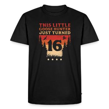 Hunter Ce petit chasseur d’oies vient d’avoir 16 ans - T-shirt Premium bio Homme - noir - Devant - Nico (187cm)