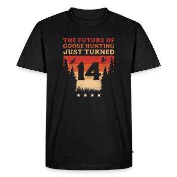 Hunter The Future Of Goose Hunting Just Turned 14 - Men's Premium Organic T-Shirt - black - Front - Nico (187cm)