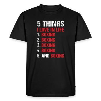 Sport 5 choses que j’aime dans la vie Boxe - T-shirt Premium bio Homme - noir - Devant - Nico (187cm)