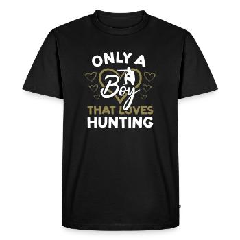 Chasseur seulement Un garçon qui aime la chasse - T-shirt Premium bio Homme - noir - Devant - Nico (187cm)