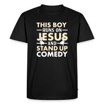 Un comédien s’appuie sur Jésus et fait du stand-up - T-shirt Premium bio Homme - noir - Devant - Nico (187cm)