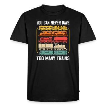 On n’a jamais trop de trains, de trains miniatures - T-shirt Premium bio Homme - noir - Devant - Nico (187cm)