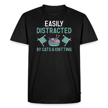 Knitter Easily Distracted By Cats And Knitting - Men's Premium Organic T-Shirt - black - Front - Nico (187cm)