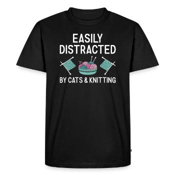 Knitter Easily Distracted By Cats And Knitting - Men's Premium Organic T-Shirt - black - Front - Nico (187cm)