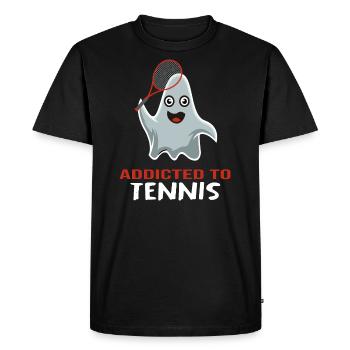 Tennis match ball tennis racket "tennis addicted" - Men's Premium Organic T-Shirt - black - Front - Nico (187cm)