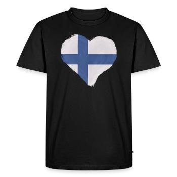 Finland Flag Suomi Finnish Flag Heart - Men's Premium Organic T-Shirt - black - Front - Nico (187cm)