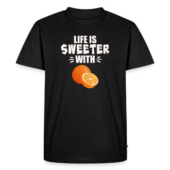 La vie est plus douce avec l’orange - T-shirt Premium bio Homme - noir - Devant - Nico (187cm)