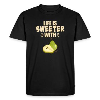 Life Is Sweeter With Pear - Men's Premium Organic T-Shirt - black - Front - Nico (187cm)