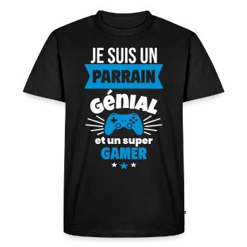 Parrain génial et super gamer Geek Gaming Gamer - T-shirt Premium bio Homme - noir - Devant - Nico (187cm)