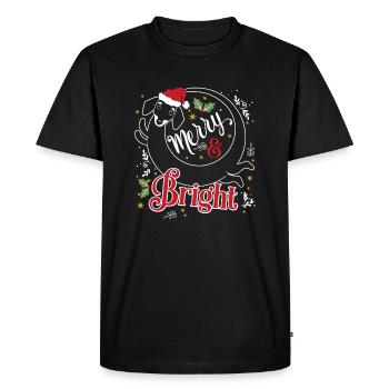 Noël drôle de teckel joyeux et lumineux - T-shirt Premium bio Homme - noir - Devant - Nico (187cm)