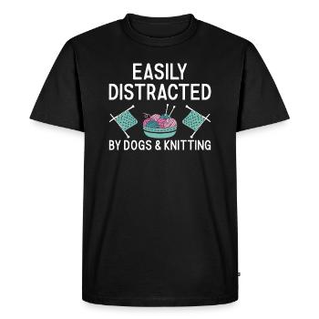 Tricoteuse facilement distraite par les chiens et le tricot - T-shirt Premium bio Homme - noir - Devant - Nico (187cm)