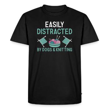 Tricoteuse facilement distraite par les chiens et le tricot - T-shirt Premium bio Homme - noir - Devant - Nico (187cm)