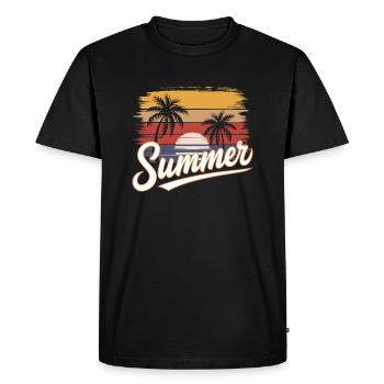 Soleil d’été vacances Palm Tree Vibes avec coucher de soleil sur la mer - T-shirt Premium bio Homme - noir - Devant - Nico (187cm)