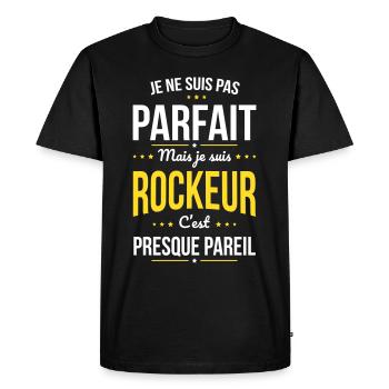Je ne suis pas parfait mais je suis rockeur - T-shirt Premium bio Homme - noir - Devant - Nico (187cm)